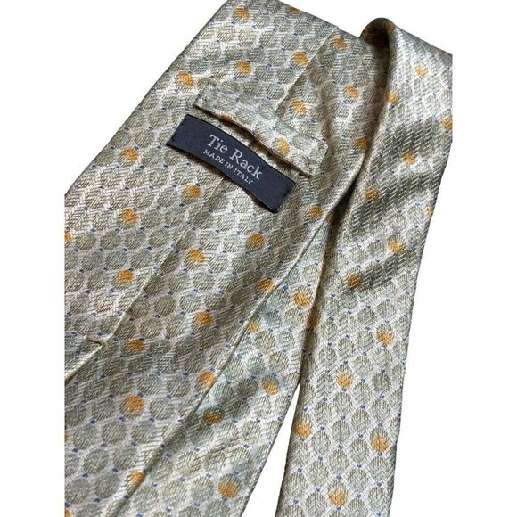 Tie Rack Men's Silk Tie Made In Italy Geometric Pattern Green & Yellow 3.5" Widt - Picture 7 of 8